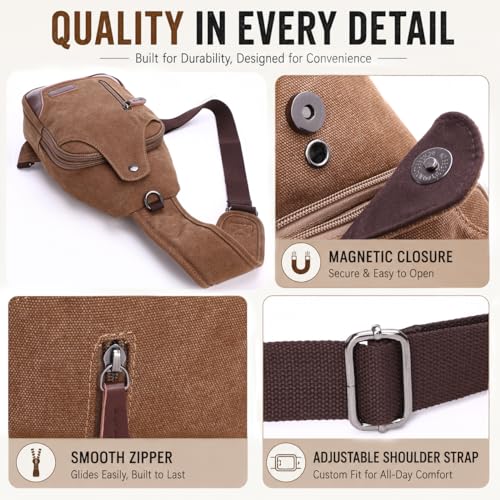 Canvas Sling Bag for Men Crossbody Chest Bag Casual Daypack Rucksack Small Crossbody Backpack with Adjustable Strap - color: Black