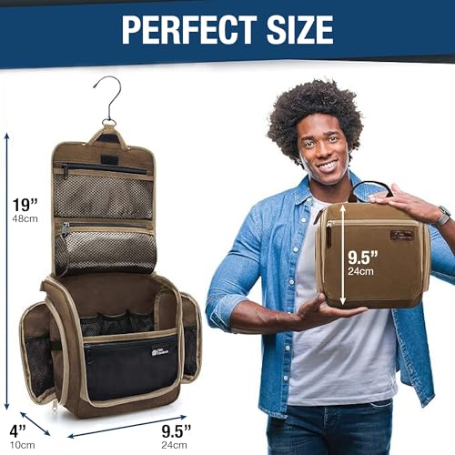 D&D Wanderlust D&D Hanging Travel Toiletry Bag for Men and Women – Cosmetics, Makeup and Toiletries Organizer Kit with 10 Compartments - color: Brown