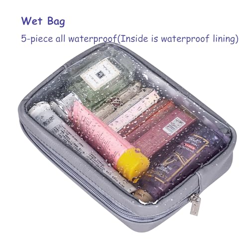 Remobia Hicol TSA Approved 5-Piece Diaper Bag Organizer Pouch Set Clear Waterproof TPU Kids Toiletry Storage Set Travel Packing Clutch Cube Bags for Baby Nursing (Dark Gray) - color: Dark Gray Leather