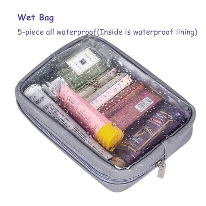 Remobia Hicol TSA Approved 5-Piece Diaper Bag Organizer Pouch Set Clear Waterproof TPU Kids Toiletry Storage Set Travel Packing Clutch Cube Bags for Baby Nursing (Dark Gray) - color: Dark Gray Leather