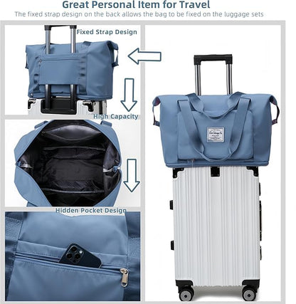 Large Capacity Foldable Travel Bag, Expandable lightweight Carry on Bag, Dry with Wet Separation Spor Duffel Bags (Blue+Toiletry Bag) - color: Blue+Toiletry Bag