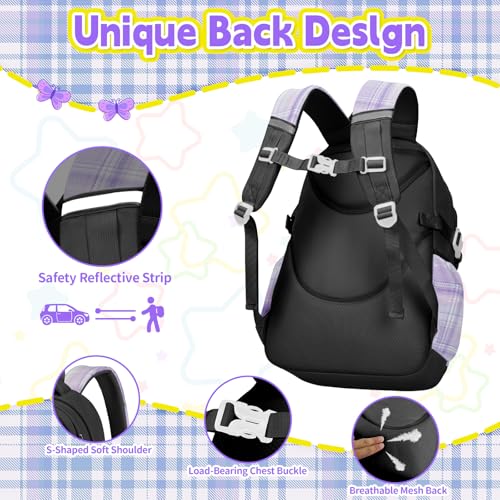 Girls Backpack with Lunch Box Set, 5pc Black Cute Kawaii Bookbag for Teens, Aesthetic School Backpack for Elementary - color: Black