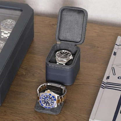 ROTHWELL Single Watch Travel Case | Compact PU Leather Protective Box with Microsuede Interior | Fits Watches & Smartwatches Up to 55mm (Carbon) - color: Carbon