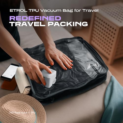 ETROL TPU Vacuum Bag for Travel, 70D Nylon Reusable Compression Bag with IP67 Waterproof Zipper, Compression Packing Cubes for Clothing, Space Saver Bags for Luggage (Full Open, Grey,1Pcs+Pump) - color: Full Open, Grey,1Pcs+Pump