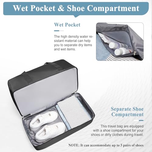 Travel Duffel Bag, Carry-on Overnight Weekender Bags with Shoes Compartment | For Spirit Airlines 18x14x8 Personal Item Bag,Wet Pocket,3 Pcs Set,Small - color: Black 3Pcs Set, size: Small