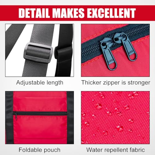 Small Duffle Bag for Men Women, Mini Gym Bag Foldable Travel Tote Carry On Luggage with Trolley Sleeve, Red - color: Red, size: 23L