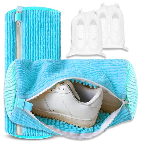 2Pcs Reusable Shoe Washing Machine Bag for Washer and Dryer:Free Up Hands, Prevent Deformation,shoe bag with Zipper Protection Design, Use for all Shoes,Sports Shoes - color: B-Blue