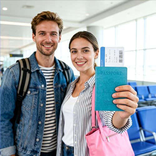 Passport Holder for Travel Men Women - Passport Cover, Passport Wallet Case Travel Essentials Travel Must Haves Accessories Blocking Leather Card Slot Protector for Stocking Stuffers Gifts,Blue&Purple - color: 2 Pack - Blue+Purle
