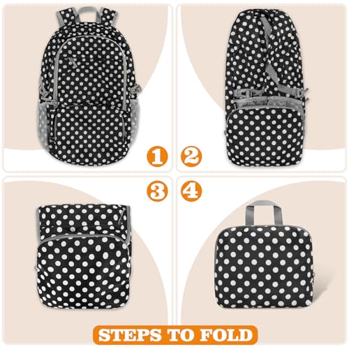 ZOMAKE Lightweight Packable Backpack 30L, Foldable Hiking Backpacks Water Resistant Compact Folding Daypack for Travel(Black，White polka dots) - color: Black，white Polka Dots