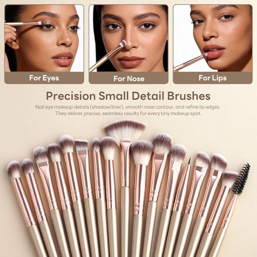 25PCS Makeup Brushes Set with Travel Case, Professional Makeup Brush Kit for Foundation, Concealer, Powder, Eyeshadow & Blush, Essential Cosmetic Tools, Portable Travel Gift Set (Gold) - color: 25 PCS-Champagne Gold