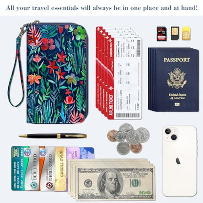 Fintie Family Passport Holder Wallet, RFID Blocking Travel Document Organizer Clutch Bag Credit Cards Case Cover for Women Men - color: Jungle Night