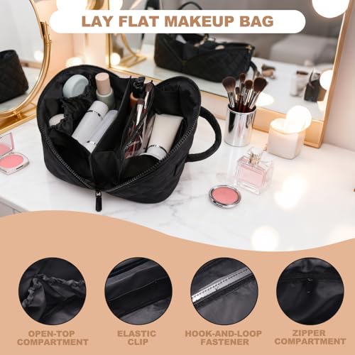 Makeup Bag,Quilted Puffer Cosmetic Bags,Travel Toiletry Bag for Women,Large Capacity Waterproof Make up Bag Set - color: Black, size: Large