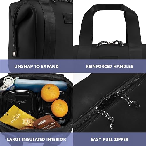 Fit & Fresh Remi Lunch Bag for Women Work – Neoprene Lunch Tote with Containers & Ice Pack, Reusable Meal Prep Lunch Box, Large Capacity, Machine Washable, Black - color: Black