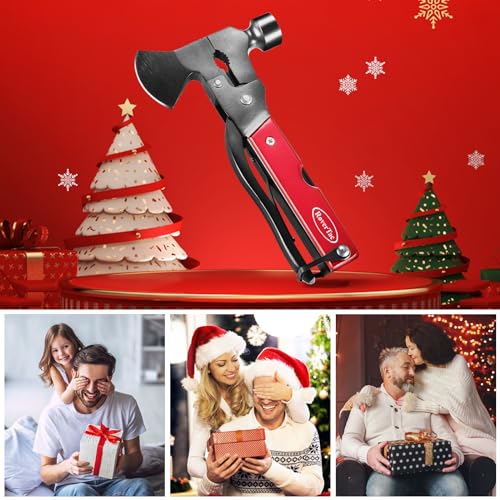 RoverTac 14-in-1 Multitool Camping Axe Hatchet – Essential Camping Gear with Knife, Hammer, Saw, Bottle Opener, Screwdriver – Multi Tool with Sheath – Gifts for Men, Dad, and Outdoor Adventures - color: Red