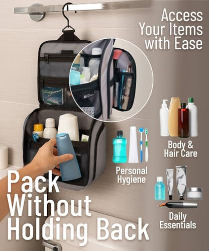 D&D Wanderlust D&D Hanging Travel Toiletry Bag for Men and Women – Cosmetics, Makeup and Toiletries Organizer Kit with 10 Compartments - color: Light Gray Medium