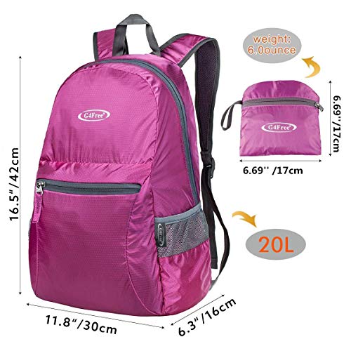 G4Free 20L Lightweight Packable Backpack Travel Hiking Daypack Foldable Backpack for Men Women - color: A-pink