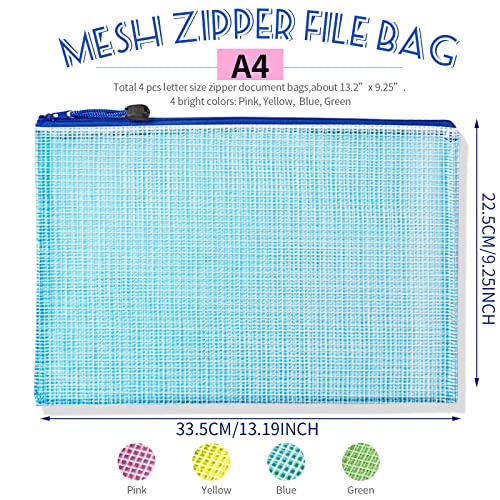 LEOBRO Mesh Zipper Pouch Bags, 13.2"x 9.2" Zipper Pouch, 4 pcs Mesh Bags with Zipper, Storage Bags Pouch for Organization Toy Puzzles Board Game Travel, File Jackets & File Pockets