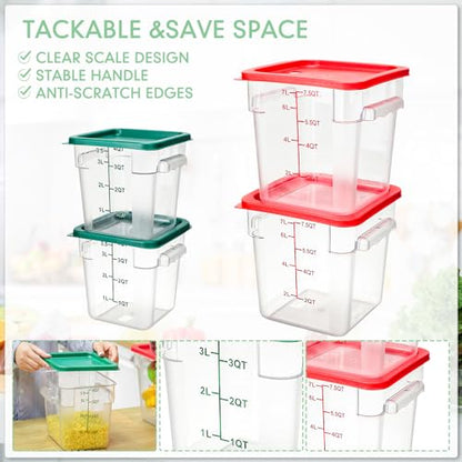 Lallisa 4 Pcs 8qt & 4qt Clear Food Storage Containers with Lids Handles and Scales, Stackable Plastic Square Food Storage Containers for Dough Proofing Baking Kitchen Restaurant(Red, Green) - color: Red, Green