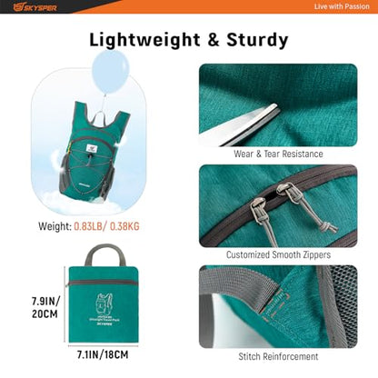 SKYSPER 15L/20L Foldable Hiking Backpack Lightweight Packable Travel Daypack with Chest Strap Small Folding Pack for Walking - color: Cyan, size: 20l