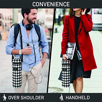 opux Wine Bag Single Bottle Carrier Tote, Insulated Wine Cooler Bag for Travel Picnic Beach with Shoulder Strap, Thermal One Bottle Holder Carrying Case Wine Gift for Women Men, Plaid Buffalo White - color: Buffalo Plaid White