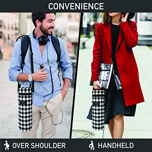 opux Wine Bag Single Bottle Carrier Tote, Insulated Wine Cooler Bag for Travel Picnic Beach with Shoulder Strap, Thermal One Bottle Holder Carrying Case Wine Gift for Women Men, Plaid Buffalo White - color: Buffalo Plaid White