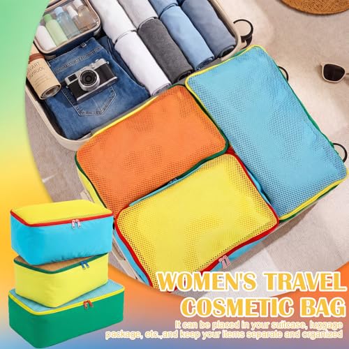 SATINIOR 3 Pcs Colorful Packing Cube 1 Large 13.7 x 7.8 x 5.7 and 2 Small 11 x 7.5 x 5.7 Nylon travel Mesh Storage Bag Zippered Waterproof for Summer Camp Luggage organize