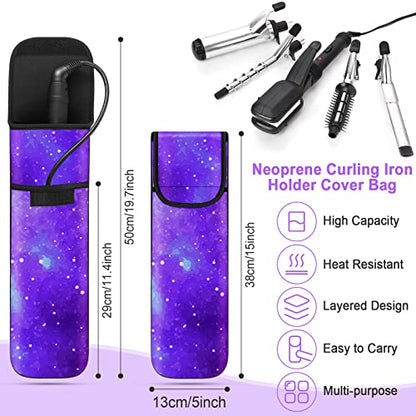 Shappy 2 Pcs Heat Resistant Hair Tools Bag Curling Iron Travel Case Cover Neoprene Flat Iron Holder Travel Case and Silicone Mat Pouch for Hot Hair Tools Storage Organizer(Starry Sky) - style: Starry Sky