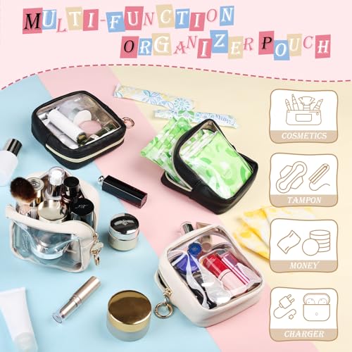 4.9" Clear Small Makeup Bag for Purse, TPU Mini Cosmetic Bag with Ring Buckle, Portable Small Makeup Travel Toiletry Pouches for Women, Birthday/Wedding/Christmas (Black) - color: Clear-Single-sided Black