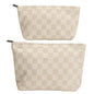 2-Pack Beige Checkered Makeup Bag Set - Large Capacity Cosmetic Organizer Pouch | Travel Toiletry Bag for Women Girls - color: C02-light coffee