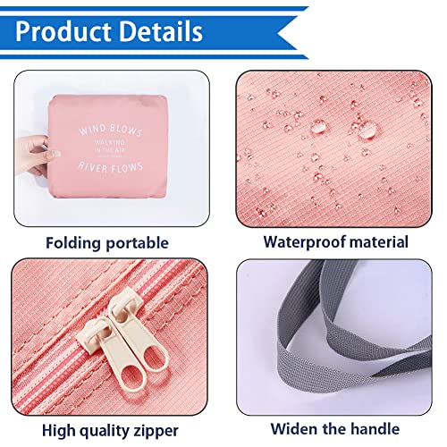 Travel Bag 12 Packes Carry on Luggage Foldable Duffel Bag Sports Gym Bag Weekender Overnight Bag Water Resistant Nylon Travel Duffel for Men Women (Pink 12PCS) - color: Pink 12