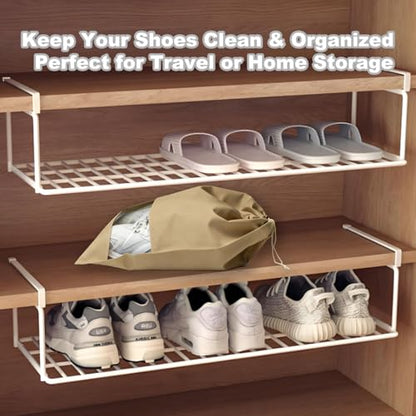 20 Pack Shoe Bags for Travel, 17" x 12.6" Drawstring Shoe Organizers with Clear Window, Breathable Non-Woven Dustproof Pouches for Luggage & Closet (khaki) - color: khaki