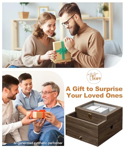 Homde Watch Box for Men Jewelry Organizer with Real Glass Watch Case for Ring, Bracelet, Watch, Necklace, Earrings, and Accessories