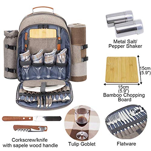 Sunflora Picnic Backpack for 4 Person Set Pack with Insulated Waterproof Pouch for Family Outdoor Camping (Brush Beige) - color: Brush Beige, size: 4 person