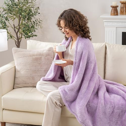 Berkshire Blanket Classic Extra-Fluffy™ Plush Throw Blanket, Soft Fuzzy Fluffy Long Hair Throw Blanket for Couch Sofa Bed, Pastel Lilac Purple, 50x60 Inches - color: Pastel Lilac, size: Throw/Throw XL