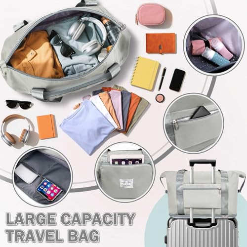 Ranslen Large Capacity Folding Travel Bag,Expansion Travel Duffel Bag with Dry and Wet Separation Portable Travel Duffel Bag - color: Grey