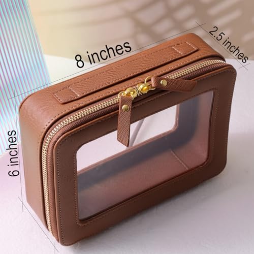 SANHECUN Toiletry bag waterproof cosmetic organizer with handle large opening for travelling car organizer (Brown) - color: Brown