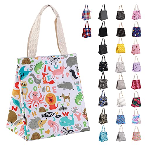 iknoe Insulated Lunch Bag for Women, 9L Durable Wide-Open Foldable & Portable Lunch Tote with Interior Pockets, Water-resistant Thermal Lunch Cooler for Adults Picnic Beach (Zoo) - color: Zoo, size: Velcro Closure