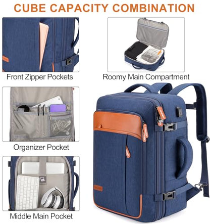 Lumesner Carry on Travel Backpacks, Extra Large 40L Flight Approved Bag for Men & Women,Expandable Suitcase Backpack With 4 Packing Cubes,Water Resistant Luggage Daypack Business Weekender Bag, Blue - color: Blue
