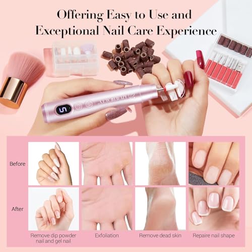 AzureBeauty Dip Powder Nail Kit with Electric Nail Drill, 24 Colors Nude Pink Glitter Nail Powder Starter Kit with Dip Liquids Base Top Coat Activator Portable Manicure French Nail Art Essential Set - color: Nude Pink Glitter