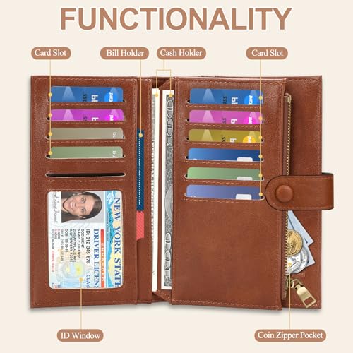 BKNOOU Rfid Blocking Passport Holder for Women and Men, Compact Travel Passport Wallet Leather Travel Wallet Trifold Clutch Wallet, Passport Cover Holds Cards, Tickets, Cash and Pen