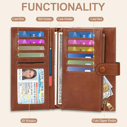 BKNOOU Rfid Blocking Passport Holder for Women and Men, Compact Travel Passport Wallet Leather Travel Wallet Trifold Clutch Wallet, Passport Cover Holds Cards, Tickets, Cash and Pen