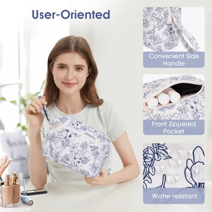 Narwey Women Makeup Bag Wide-open Make up Bag Travel Cosmetic Organizer Toiletry Bag for Cosmetics Toiletries Accessories (Navy Blue Flower) - color: Navy Blue Flower