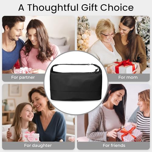 HauteHues Travel Makeup Bag for Women Large Capacity Cosmetic Handheld Portable Organizer Large Opening Waterproof Storage Toiletry Bags Black - color: Black