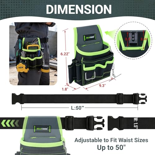MELOTOUGH Electrician Tool Pouch Tool Belt Pouches Multiple Pockets Tool Organizer for Technician, Maintenance, HVAC - color: Lime, size: Small Electrician Pouch