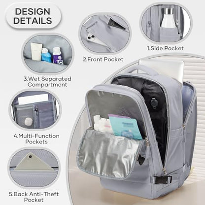 Vacuum Compression Travel Backpack with Pump, Travel Vacuum Bags Flight Approved Waterproof Personal Item Carry on Backpacks with Shoe Compartment/17inch Laptop Compartment/USB Port, Grey
