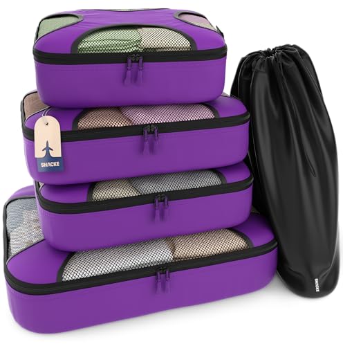Shacke 5 Set Packing Cubes for Travel – Luggage Organizer & Suitcase Bags with Laundry Bag, Carry On Packing Organizer, Travel Accessories for Women Men (Orchid Purple) - color: 5 Set - Orchid Purple, size: Set of 5