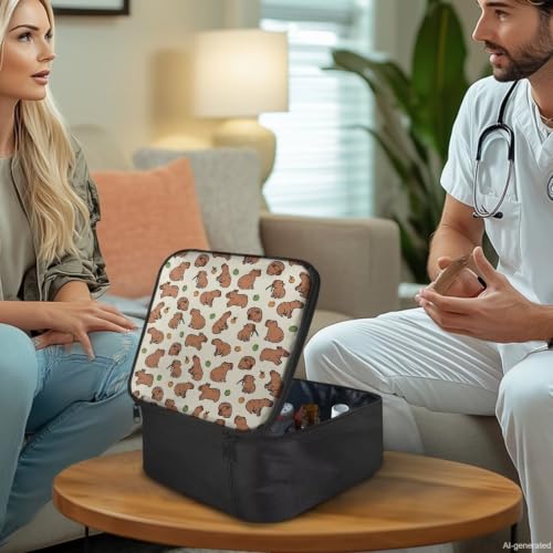 Empty First Aid Kit Capybara Theme Large Capacity First Responder Bag for Family Camping Trips and Car Safety Storage Includes Water-Resistant Lining Soft Interior Washable Exterior - color: Capybara