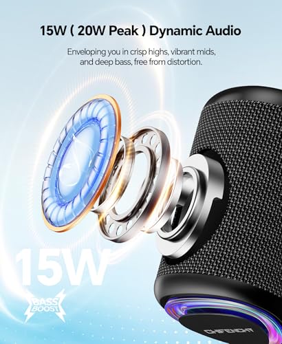 Portable Bluetooth Speaker Beach Essentials: Powerful Crystal Clear Sound/Dynamic Light/IPX5 Waterproof/All Day Playtime/Wireless BT 5.3/TWS Paring, Dad Gifts, Outdoor|Travel|Camping|Pool Accessories - color: Black