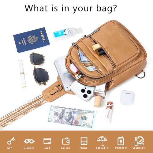 Leresas Sling Bag for Women Cross Body Purse Fanny Pack Sling Backpack Vegan Leather Over Shoulder Crossbody Handbag Travel Gifts Tan - color: Tan