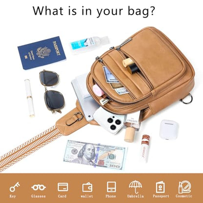 Leresas Sling Bag for Women Cross Body Purse Fanny Pack Sling Backpack Vegan Leather Over Shoulder Crossbody Handbag Travel Gifts Tan - color: Tan
